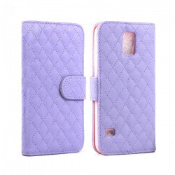 Samsung Galaxy S5 Quilted Flip Leather Wallet Case w Stand (Purple)